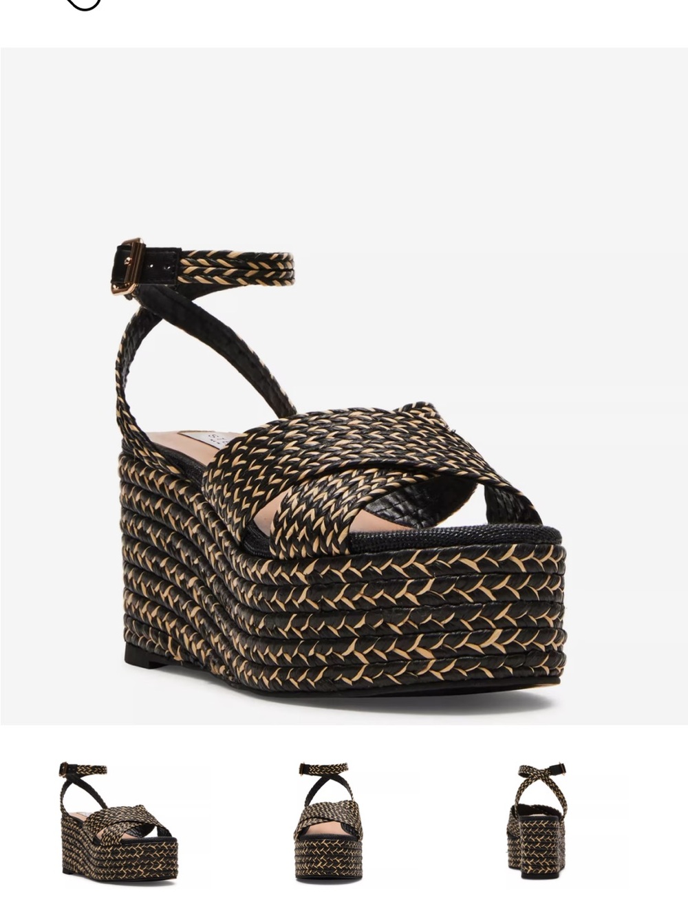 Steven New York-Randel Woven Black & Cream Platform Ankle-Strap Sandal sz 10 NWT